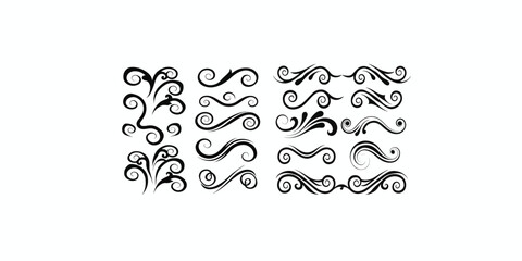 Obraz premium Print Decorative swirl and spiral vector silhouette set, perfect swirl for graphic design. 