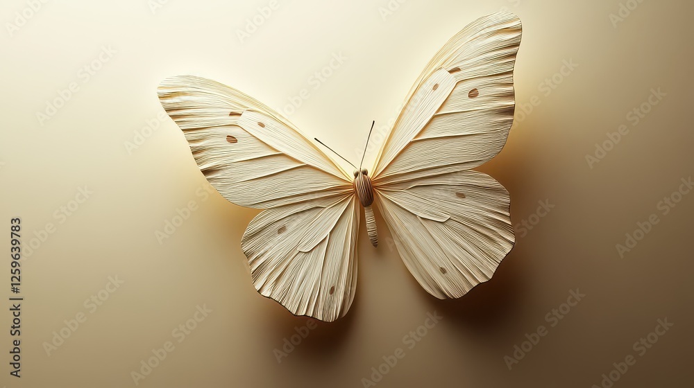 Wall mural Beige butterfly with soft light neutral background; nature design.