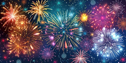 Naklejka premium Colorful fireworks in the night sky. Holiday, new year celebration background.