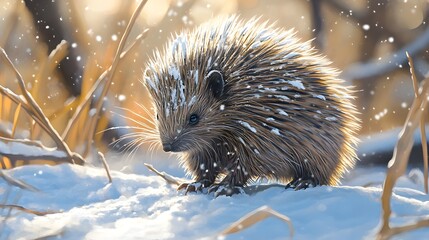 Porcupine on a winter day