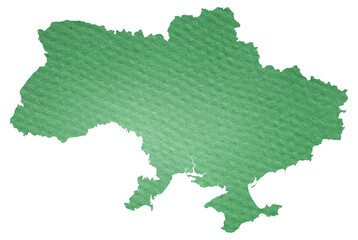 Green textured paper cutout of Ukraine map isolated on transparent background. Green textured paper cutout of Ukraine map isolated on white background, ideal for design projects, geography concepts