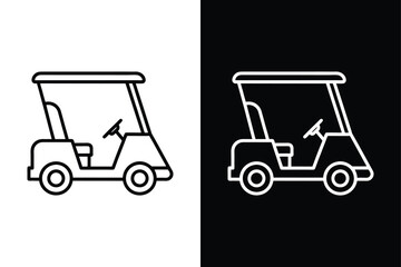 Modern Golf Cart Line Icon in Black & White