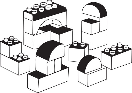  Outline Vector Illustration of Building Blocks