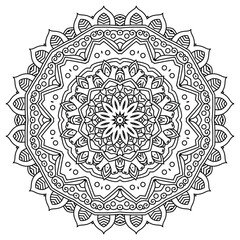Black and White Mandala Art with Abstract Elements
