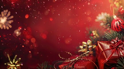 Golden Fireworks on red background, chinese new year concept