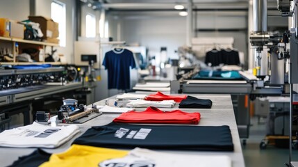 Colorful T-shirts Ready for Printing in a Manufacturing Facility