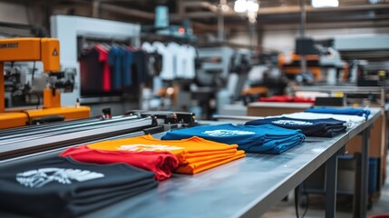 Colorful T-shirts Ready for Printing in a Manufacturing Facility