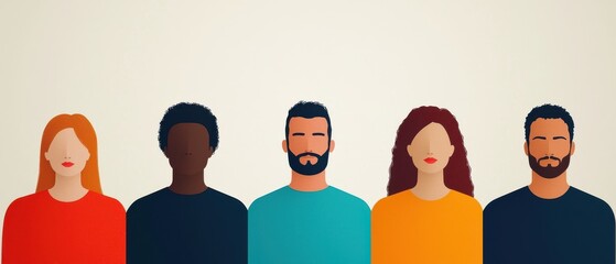 Obraz premium Institutions in global governance concept. Diverse group of illustrated people standing together in a row.