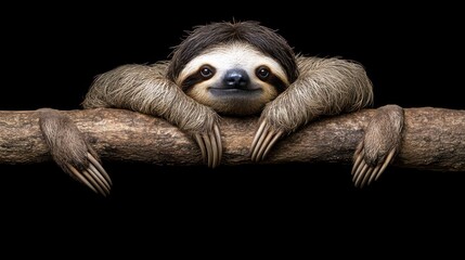 Fototapeta premium Adorable Sloth Hanging on a Branch with its Claws and Smiling