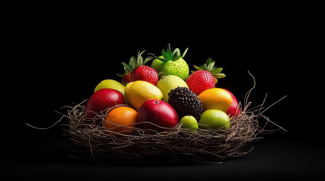 vibrant fruit platter arranged in nest, showcasing colorful fruits