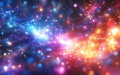 Fototapeta premium Abstract cosmic vibrant reflections background. Featuring cosmic vibrant reflections with bright colors. Emphasizing depth and radiant surfaces. Ideal for space and artistic themes.