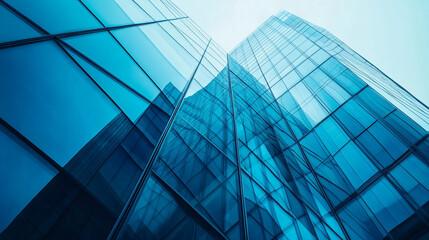 Fototapeta premium Abstract blue digital and data visualization background, Closeup of a modern architectural facade showcasing geometric Metallic elegance, Delicate patterns of pale blue lines create intricate pattern.