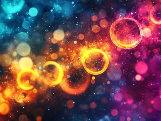 Naklejka premium Abstract cosmic vivid halos background. Featuring cosmic vivid halos with bright colors. Emphasizing depth and radiant circles. Ideal for space and artistic themes.