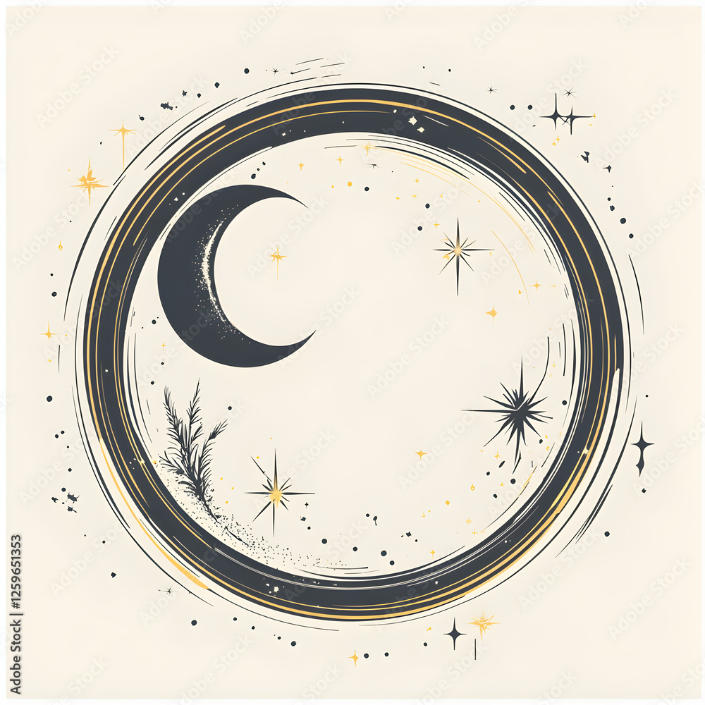 Canvas Prints minimalist circular frame with celestial stars and moon