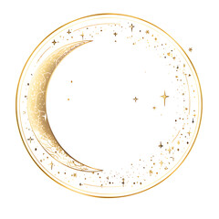 Minimalist circular frame with celestial stars and moon