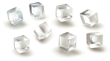 Sparkling ice cubes on white background for drinks