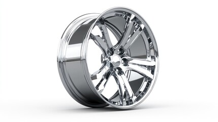 Obraz premium Chrome alloy wheel, isolated, white background, car part