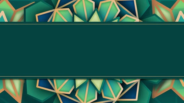 3d ramadan kareem concept with hanging lanterns decoration on green background banner template design with green rectangle blank space	