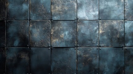 Naklejka premium Dark moody textured metal wall background deep blue tones. AI Generated