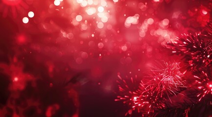 Golden Fireworks on red background, chinese new year concept