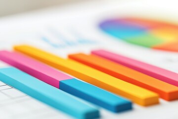 Fototapeta premium funds bars mutual concept. Colorful bar graph with a pie chart background, representing data visualization.