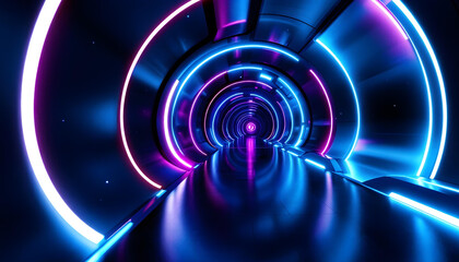 Obraz premium abstract futuristic dark tunnel with neon glow