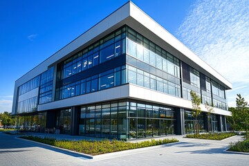 Obraz premium Modern building office and blue sky background. 