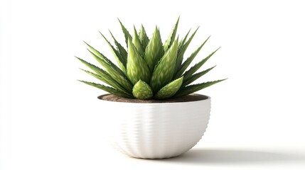 Fototapeta premium Stunning Potted Succulent Plant with Striking Green Leaves in Elegant White Pot against Clean White Background