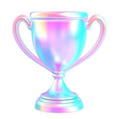 Shiny Iridescent Trophy Standing Proudly on a Reflective Surface with a Sense of Achievement
