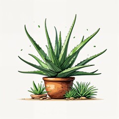 Fototapeta premium Aloe Vera plant cartoon illustration on plain white background