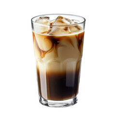 Iced Coffee with Cream Swirls in a Clear Glass Filled with Ice Cubes
