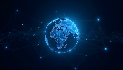 Fototapeta premium Global network, digital Earth, blue holographic globe, glowing connections, futuristic technology