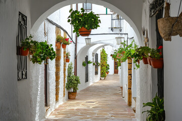       There are many potted plants on the outside of a building