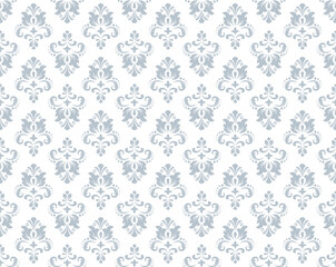 Floral pattern. Seamless vector background. Vintage wallpaper in the Baroque style. White and gray ornament for fabric, wallpaper, packaging. Ornate Damask flower illustration