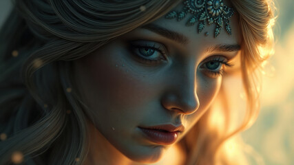 Beautiful Portrait of a Woman With Elegant Jewelry and Artistic Makeup