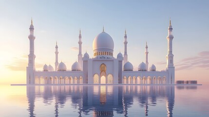 Fototapeta premium Grand Mosque at Dawn: A Serene Reflection