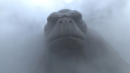 Giant turtle monster emerges from mist, fantasy scene, game asset