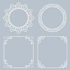 Set of decorative frames Elegant vector element for design in Eastern style, place for text. Floral gray and white borders. Lace illustration for invitations and greeting cards