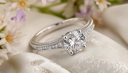Opulent Diamond Engagement Ring Resting Gracefully on Soft Cloth in Nature