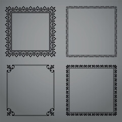 Set of decorative frames Elegant vector element for design in Eastern style, place for text. Floral black and gray borders. Lace illustration for invitations and greeting cards