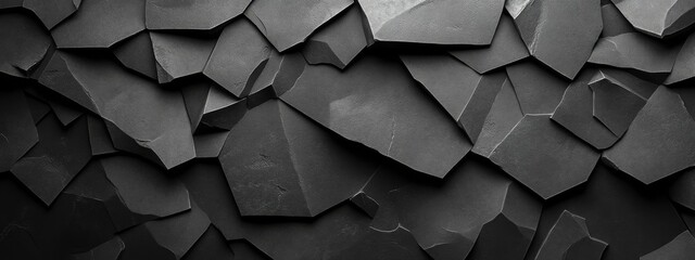 Modern Banner Template with Irregular Polygons on Black Background. Contemporary Minimalist Design with Central White Space for Text. Ideal for Creative Projects.