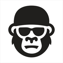 Fototapeta premium A silhouette vector monkey face and a cap. gorilla icon and monkey logo on white background. Vector