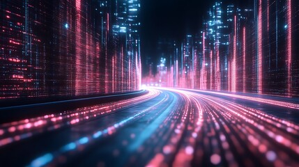 Digital Cityscape Illuminated Night Road