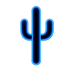 Futuristic Blue Neon Cactus Icon Glowing on a Dark Background