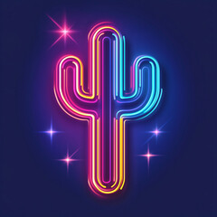  Bright Neon Cactus with Glowing Lights on Dark Background