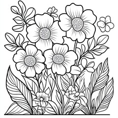 Floral Anti Stress Coloring Book Page Simple Calming Flower Design for Relaxation