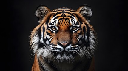 Intense gaze of a majestic tiger portrait against dark backdrop