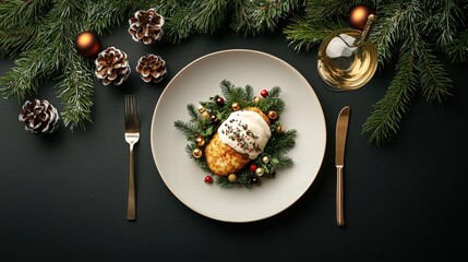Festive Dinner Plate with Garnishes and Ornamentation