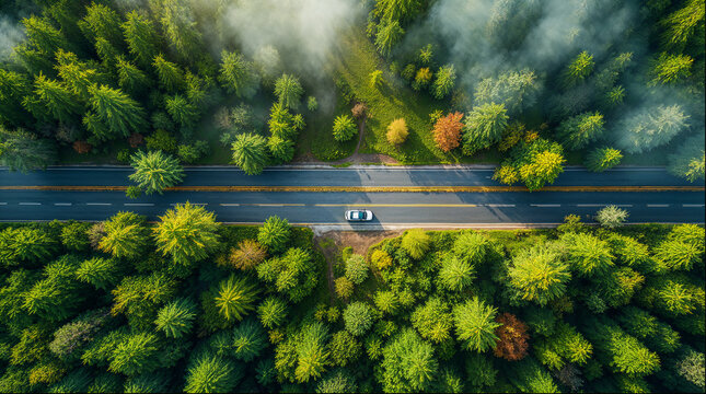 Aerial road in summer