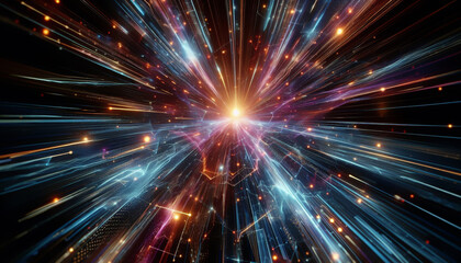 Future data flow, explosion effect, neon glowing light movement in motion